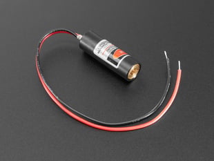 Angled shot of laser diode module with black and red wires.