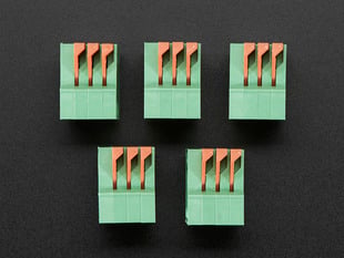 Top view of five Configurable Spring Terminal Blocks - 3 Pin 0.1"