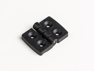 Small, black, plastic hinge. 