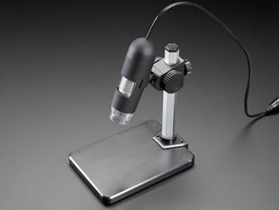 Angled shot of assembled microscope.