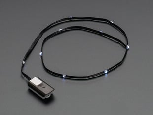 White LEDs on Black Fabric Ribbon with battery pack 