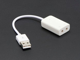 White audio adapter with USB-A cable.