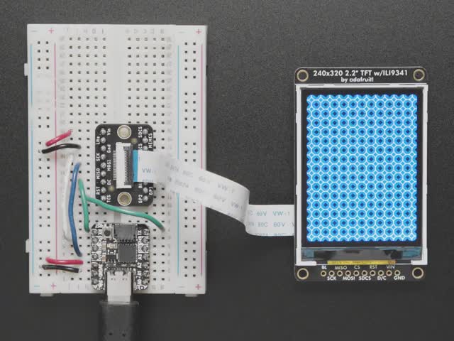 2.2" 18-bit color TFT LCD display with microSD card breakout - EYESPI Connector - EYESPI Connector - Additional video of bootup animation test on TFT screen.