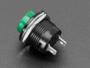 Reverse shot of panel mount pushbutton showing two leads.