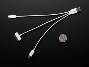 USB 3-Way Charging Cable - With Type A, iPhone 5/iPhone/iPad and Micro USB ends