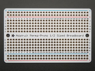 Top view of Adafruit Perma-Proto Half-sized Breadboard PCB.