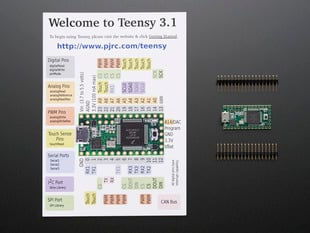 Teensy 3.1 with welcome pinout card and loose header