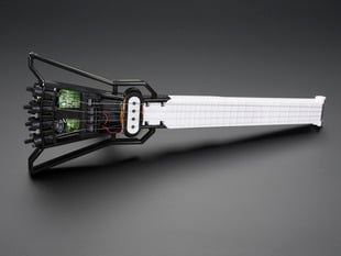 Angled shot of assembled Mini Electric Guitar Kit.