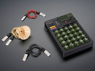 Angled shot of kit contents for Electronic Blocks Mini kit.