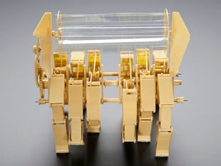 Front view of assembled Mini Rhinoceros kinetic sculpture kit.