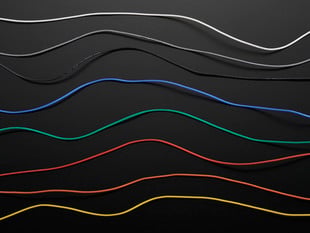 Stranded-core wires in white, gray, black, blue, green, red, orange, and yellow.