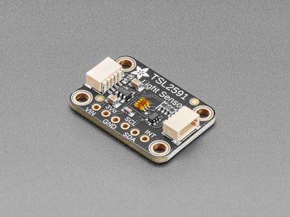 Adafruit TSL2591 High Dynamic Range Digital Light Sensor - STEMMA QT - Angled shot of light sensor breakout.