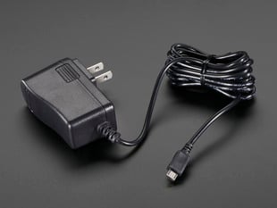 MicroUSB power supply with bundled cable and U.S. plugs.