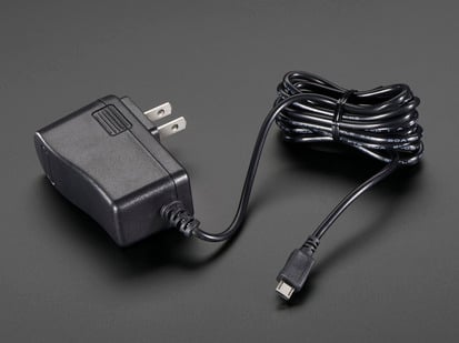 5V 2.5A Switching Power Supply with 20AWG MicroUSB Cable - MicroUSB power supply with bundled cable and U.S. plugs.