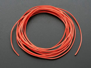 Bundle of red, silicone cover, stranded-core wire.
