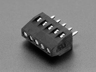 Angled shot of black 5-pin 2.54mm terminal block.