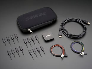 Angled shot of a Saleae Logic Pro 8 - 8 Channels Logic + Analog kit. 