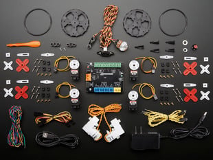 Hummingbird Duo Premium Robotics Kit - Collection of robot kit with board, many coiled wires and sensors, multiple motors and power supply.

