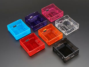 Angled shot of group of Raspberry Pi Model A+ Case bases in various colors.