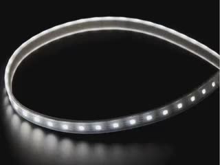 Video of LED strip emitting cool white lights.