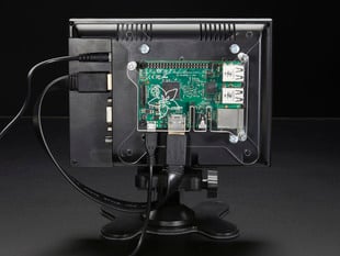 Assembled Adafruit VESA Mount with Raspberry Pi on the back of a monitor.