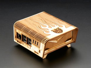 Angled shot of assembled laser-cut birch C4Labs Bel-Aire Case Enclosure for Raspberry Pi 2 & Model B+.