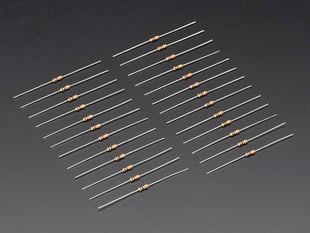 Angled shot of 25 Through-Hole Resistors - 10K ohm 5% 1/4W.