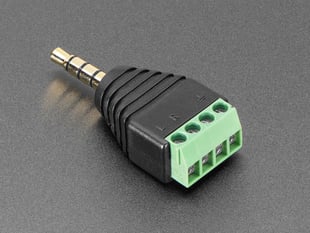 Angled Shot of the 3.5mm (1/8") 4-Pole (TRRS) Audio Plug Terminal Block (Terminal Block towards the Front) 