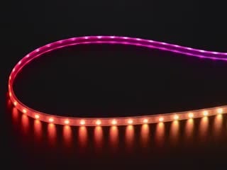 LED strip emitting rainbow gradient.