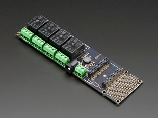 Angled shot of a Particle Relay Shield for Photon. 