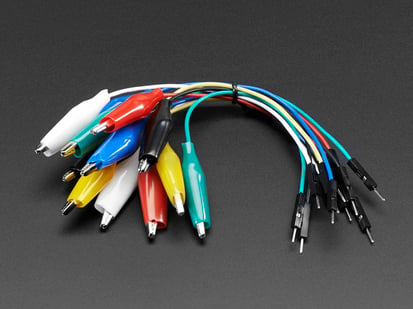 Small Alligator Clip to Male Jumper Wire Bundle - 12 Pieces -  Bundle of Small Alligator Clip to Male Jumper Wires
