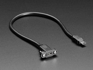 12 inch long black, panel mount extension USB Cable - Micro B plug to Micro B socket