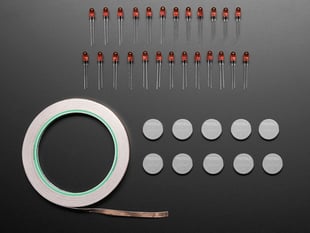 "Paper Circuits" — Makerspaces kit
contents include: Coin-cell battery (3V) CR2032 x 10
Copper Foil Tape with Conductive Adhesive - 6mm x 15 meter roll
Diffused Red 5mm LED (25 pack)