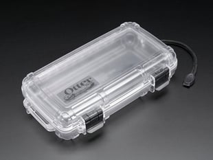 Large, clear, waterproof enclosure with latches and lanyard.