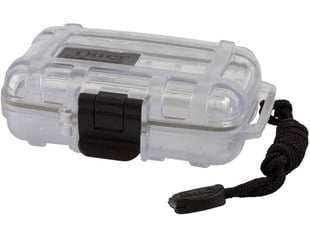 Small, clear, waterproof enclosure with lanyard.