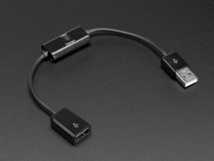 Angled shot of 9.5 inch long USB-A extension cable with data/charge sync switch