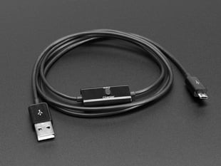 41 inch long USB Micro B and USB A Cable with a Data/Charge switch coiled in a bundle. 