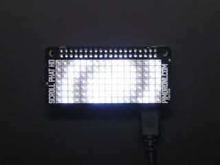 Video of a Pimoroni Scroll pHAT HD – LED Matrix for Raspberry Pi Zero illuminating white swirls. 