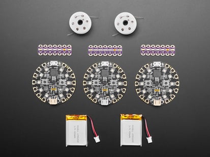 E-Textiles Student Kit - E-Textiles Student Kit contents include 3x Circuit Playground Classic
2x Stainless Thin Conductive Thread - 2 ply - 23 meter/76 ft
3x Lithium Ion Polymer Battery - 3.7v 500mAh
3x LilyPad Rainbow LED (6 Colors)