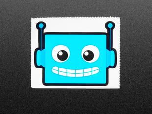 Close view of a Blue robot sticker 