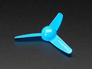 Small, blue, plastic, 3-bladed trefoil propeller fan.