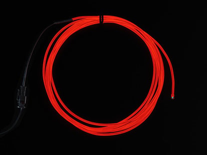 Red Electroluminescent (EL) Wire - 2.5 meters - Coil of lit EL wire in red