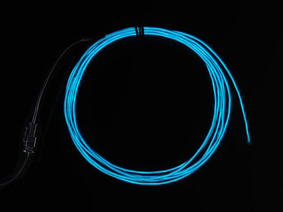 Blue Electroluminescent (EL) Wire - 2.5 meters - Coil of lit EL wire in blue
