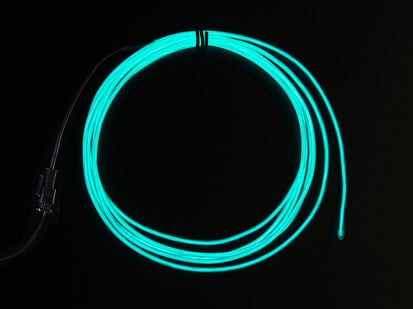 Aqua Electroluminescent (EL) Wire - 2.5 meters - Coil of lit EL wire in aqua