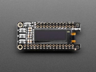 Top down view of a Adafruit FeatherWing OLED - 128x32 OLED Add-on For Feather.