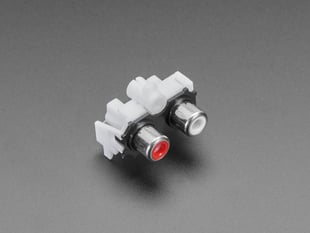 Angled shot of a small, white, plastic, dual/stereo RCA jack.