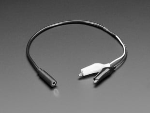A 10.8-inch long cable with a 3.5mm audio jack and two black and white alligator clips.