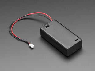 Angled shot of 2 x AA battery holder with on-off switch and JST PH connector.