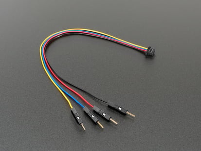 STEMMA QT / Qwiic JST SH 4-pin to Premium Male Headers Cable - 150mm Long - Angled Shot of the STEMMA QT / Qwiic JST SH 4-pin to Premium Male Headers Cable.