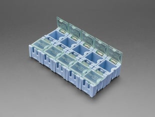 Angled Shot of the Tiny Modular Snap Boxes - SMD component storage - 10 pack.